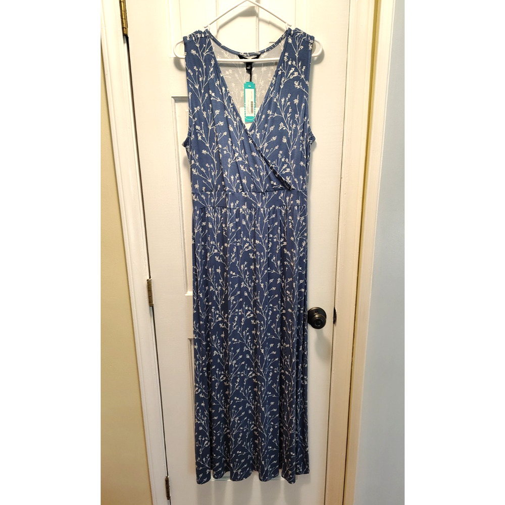 41 Hawthorn Maxi Dress Blue Floral Adelina Sleeveless Elastic Waist V Neck L - Picture 2 of 10
